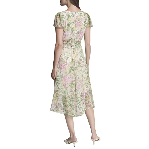 Image of DKNY Women's Flutter Sleeve Surplice Tie Fit & Flare Midi Dress