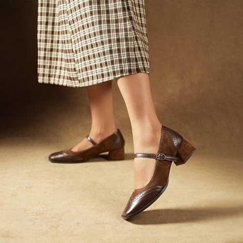 Image of Theater Duchess Mary Jane Heels for Women | Vintage-Inspired Square Toe Block Heels with Brogue Detailing | Classic Formal Pumps