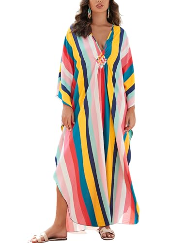 Image of KECVOT Kaftan Dresses for Women Plus Size Batwing Sleeve Caftans Long Bathing Suit Cover Up Maxi Beach Dress Loungewear