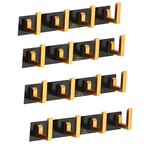 Image of Heavy Duty L Type Stainless Steel Cloth Hanger Suitable for Bathroom Bedroom Kitchen Wall Hook Rail Hanging Scarf Coat Keys Tie, Towel, Robe Hanger (Pack of 4, 4 Pin Black Gold)