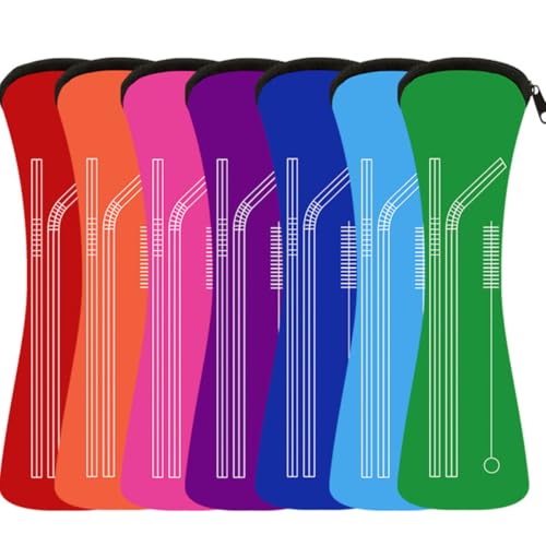 EXCEART Pailles à Boire avec Embouts en Silicone Anti-rayures Couleur Aléatoire Ensemble de 6 en Acier Inoxydable 304 et Brosse de Nettoyage, pour Sorties en Plein Air