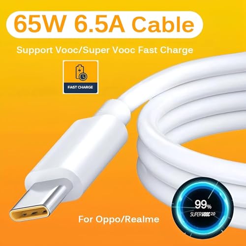 Image of Original Realme 120W Type C 1M Supervooc Charging Cable for Realme GT 6T,GT 6,Neo 7,GT 7 Pro,14 Pro,14 Pro+,GT 7,P3,P3 Pro,P3 Ultra,Neo 7 SE,Neo 7 Pro & Other USB C Devices 80Watt,White