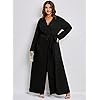 WDIRARA-Womens-Button-Front-Long-Sleeve-Belted-Collar-Jumpsuit-Pants-with-Pocket WDIRARA Women's Button Front Long Sleeve Belted Collar Jumpsuit Pants with Pocket Plus Black 2XL