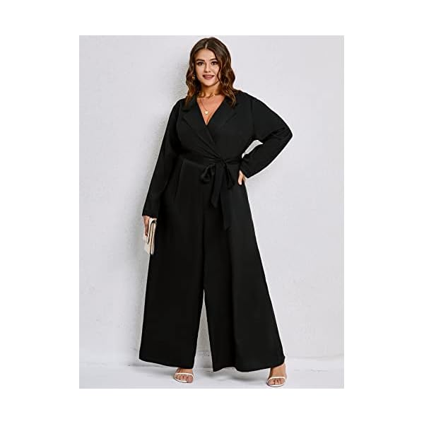 WDIRARA-Womens-Button-Front-Long-Sleeve-Belted-Collar-Jumpsuit-Pants-with-Pocket WDIRARA Women's Button Front Long Sleeve Belted Collar Jumpsuit Pants with Pocket Plus Black 2XL