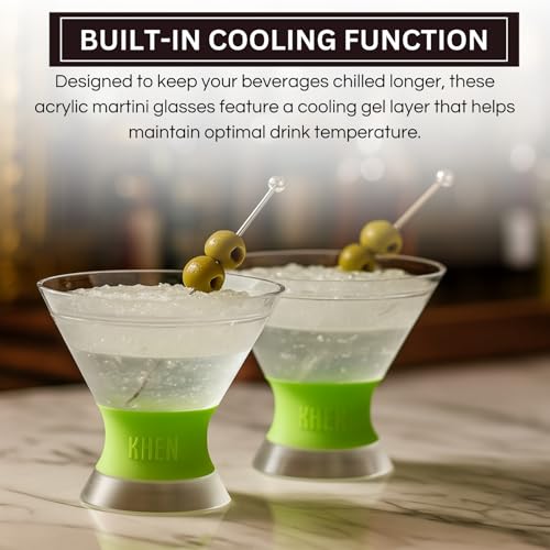 Image of Cooling Martini Glasses Set of 2 - 10oz Freezer Gel Cocktail Cups - Double Wall Insulated Shatterproof Plastic - Active Cooling Drinkware for Margaritas, Cosmopolitans, Pool Parties, Home Bar & Gift
