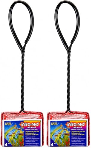 Image of Penn-Plax Infra-Red Quick-Net Aquarium Fish Net - Red Color for Invisibility - Durable, Strong, and Safe - 4 inch x 3 inch Net - 10 inch Handle (Pack of 2)