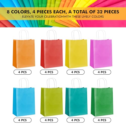 Image of RACETOP 96 Pack Small Paper Gift Bags with Handles, 5.8 inchx3.2 inchx8.25 inch Kraft Paper Party Favor Bags Bulk for Kids Birthday, Baby Shower, Crafts, Wedding, Party Supplies (8 Colors)