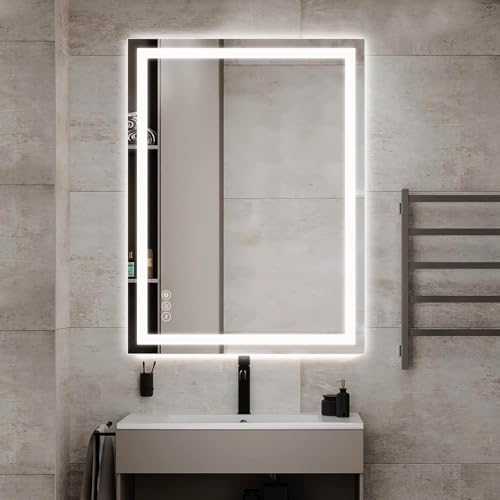 AI-LIGHTING Bathroom LED Mirror 50x70cm Color Change with LED lights Dimmable Brightness Anti-fog Rectangle Vanity Illuminated Wall Mounted Backlit Horizontal/Vertical