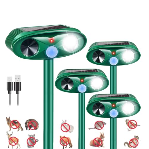 Solar Animal Repellent Ultrasonic Cat Deterrent (4 Pack) with Motion Sensor