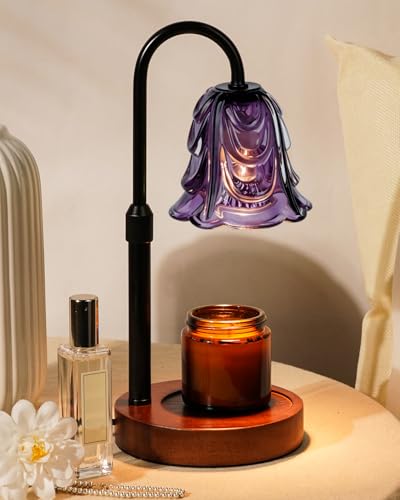 Funistree Small Candle Warmer Lamp with Timer Adjustable Purple Lamp Warmer for Jar Candles Christmas Birthday Gifts for Women Mom Her Dimmable Candle Heater Cute Wax Warming Light with Wood Base