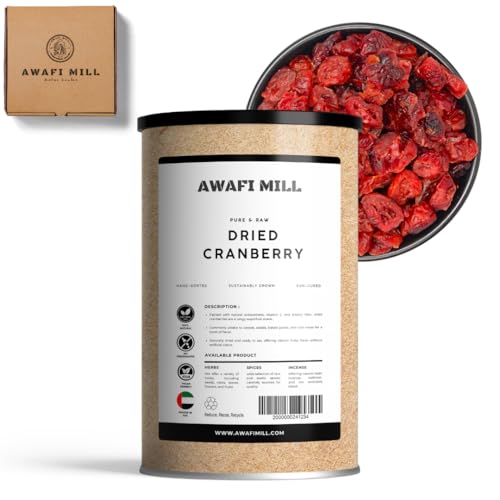 AWAFI MILL Dried Cranberries | Tart-Sweet Soft-Chewy Berries for Salads Oatmeal Baking Trail Mix & Yogurt | Vibrant Color Pantry Fruit - 250 g | 9 Oz