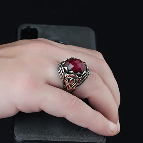 Ruby Stone Men Silver Ring, 925 Sterling Silver Ruby Gemstone Ring, Handmade Turkish Silver Ring With Natural Ruby Stone, Gift For Him Gifts For Men Handmade Rings Valentines Day Gifts For Him #TOP2