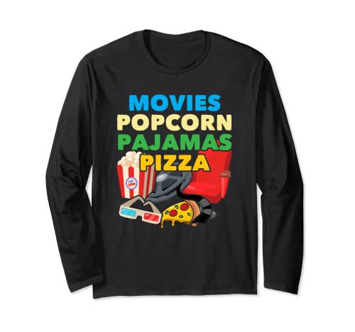 Movies Popcorn Pyjamas Pizza - Funny Snack Lover Manga Larga