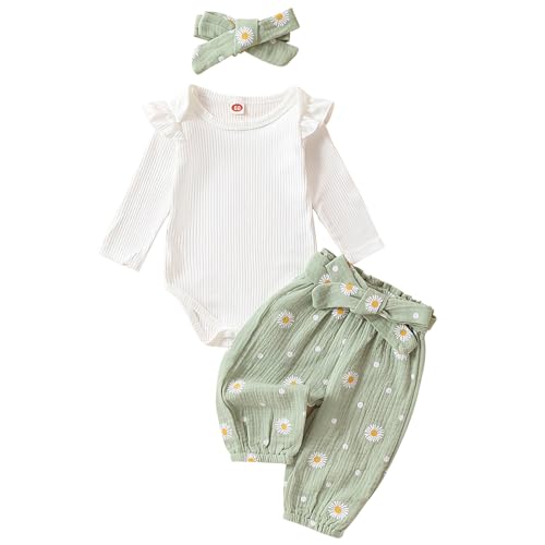 Image of Mubineo Baby Girl Clothes Outfits Cute Flower Romper Daisy Pant Fall Winter Newborn Outfit Sets