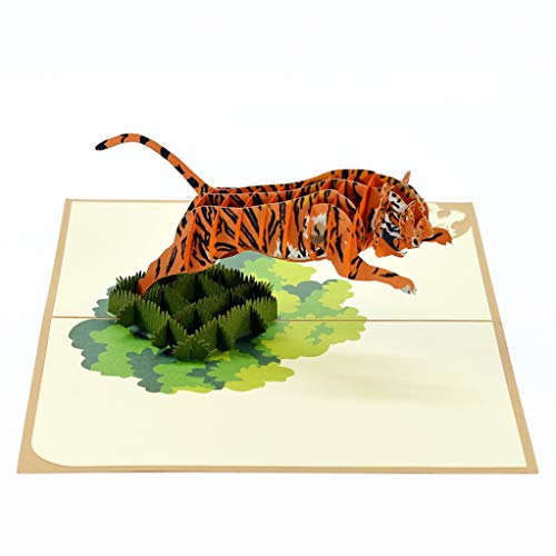 Image of Rykamia Tiger Pop Up Card, Blank, with Envelope, 3D, Delightful Illustrations, Suitable for Any Occasion, Protective Poly Bag Included
