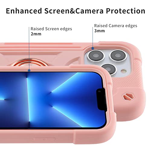 Image of MARKILL Compatible with iPhone with Built-in 360Rotating Ring Stand, Military Grade Drop Protection Full Body Rugged Heavy Duty Case Durable Cover (Pink, iPhone 13 Pro Max 6.7 inch)