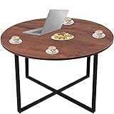 Rustic Round Coffee Table Side End Table Rustic Industrial Metal Frame Accent Nightstands Dining Decorative Displaying Tables for Reception Living Room Black Walnut Wood Easy Assembly (Dia. 60CM)