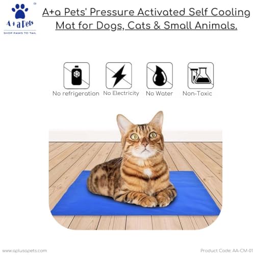 Image of A+a Pets' Pressure Activated Self Cooling Mat for Dogs, Cats & Small Animals | No Water No Refrigeration, Summer Relief | Non-Toxic Pad Stay Cool Indoor & Outdoor (M)