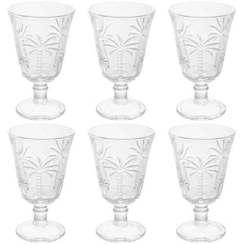 Conjunto Jogo 6 Taças de Vidro para Água Suco 240ml Desenhadas Cristal Palm Lyor