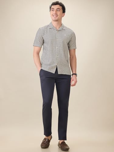 Image of Raymond Men Regular Fit Print Pattern Pure Cotton Hidden Button Down Half Sleeve Casual Shirt