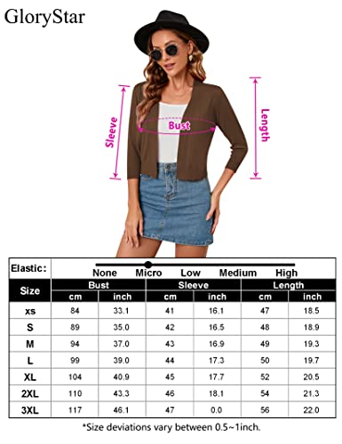 Glorystar Women’s 3/4 Sleeve Cropped Cardigan Sweaters Open Front Knit Short Bolero Shrugs Coffee- Xxl #TOP5