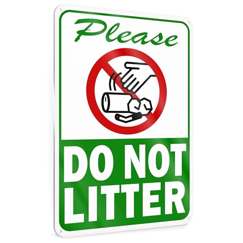 Please Do Not Litter Sign, 8x12 Reflective Aluminum No Dumping Signs Private Property, Keep Off Grass Signs for Outside, UV Protected