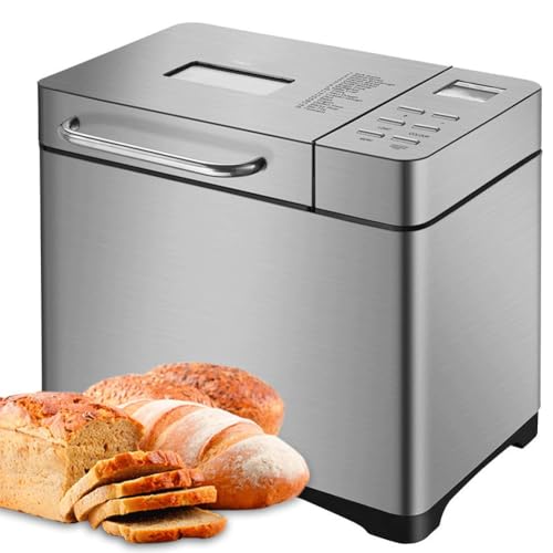 Máquina for hacer pan de 650 W, panificadora eléctrica de acero inoxidable, panificadora digital con dispensador automático de frutos secos, temporizador de 15 h y función de mantener caliente de 1 h
