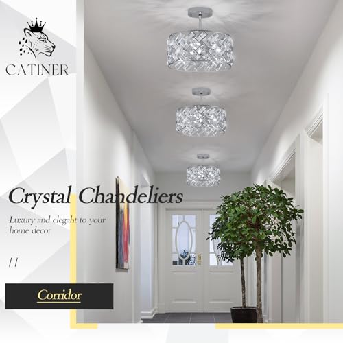CATINER Chrome Crystal Chandeliers, 4-Light Modern Semi Flush Mount Ceiling Light, D12'' Small Round Crystal Hanging Pendant Light Fixtures for Dining Room Kitchen Island Entryway Hallway by CATINER - Image 2