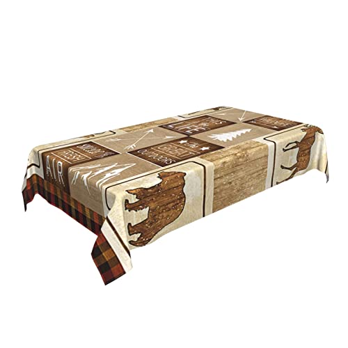 Opmlisir Rustic Country Rectangle Tablecloth,Country Style Farmhouse Lodge Bear Moose Deer Long Table Cloth Washable Table Cover For Kitchen Dining,Birthday Party,Holiday,Christmas,Buffet 54"X 72" #TOP3