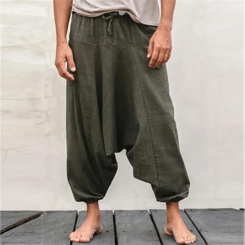 Men's Linen Trousers Wide-Leg Pants Cotton Linen Loose Bloomers Large Size Pocket Pants2