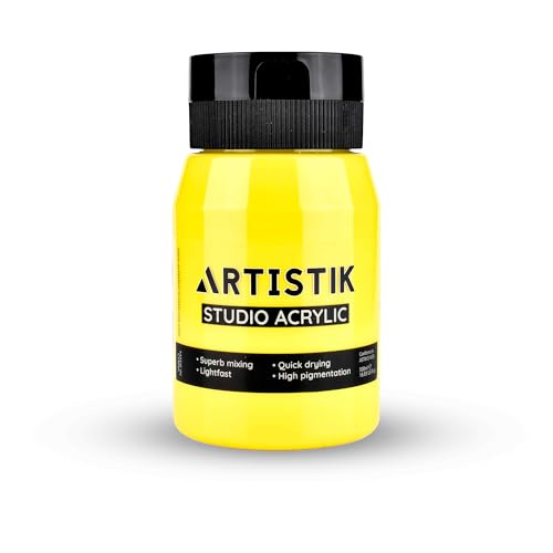 Artistic Acrylic Paint Jar - High-Pigment, Fade Proof Painting Supplies, Suitable for Canvas, Wood, Leather, Fabric, Stone & Craft - Lemon Yellow 500ml