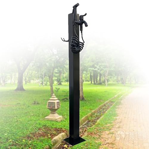 Genérico Fuente de Columna de Agua Exterior de Acero Inoxidable – Montaje en Suelo, diseño anticongelante con Soporte para Manguera y Base Cuadrada en Forma de H para Jardines, Patios y terrazas
