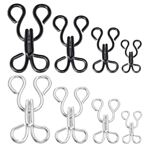 Aysatogc 80 Set Nähen Haken und Augen Verschluss 4 Größen BH Haken Ösen Verschluss Hosenverschluss Haken Unterwäsche Nähhaken für BH Kleidung Röcken Hosen Nähen DIY Bastelzubehör