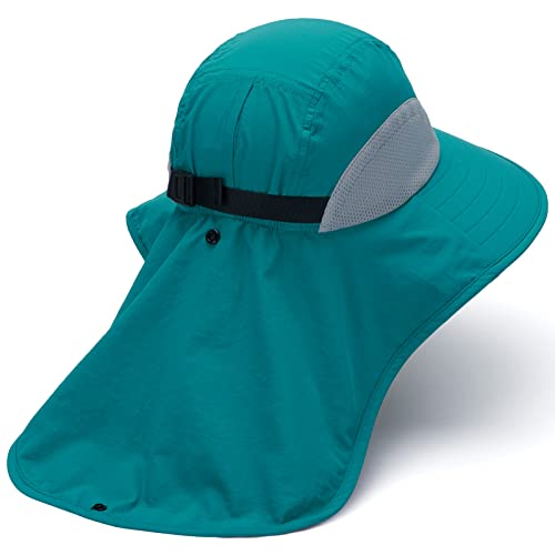 Image of BASSDASH UPF 50+ Unisex Water Resistant Wide Brim Sun Hat with Large Neck Flap Ponytail Fishing Hat for Men Women