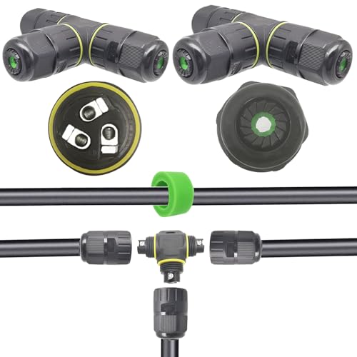 CTRICALVER 2pcs IP68caja de conectores impermeables uso exterior |Tipo T subterráneo cajas conexiones eléctricas para Cable de Diámetro Ø 9-12mm|acoplador de manguito exterior negro Para 2 PIN / 3 PIN