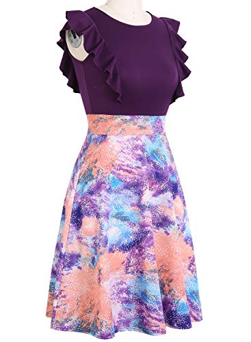 Image of YATHON Women's Vintage Ruffle Sleeve Floral A Line Cocktail Party Dresses