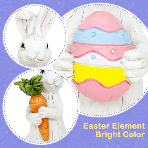 Uniboho Easter Decorations Easter Bunny Decor Spring Decorations Resin Rabbits Statues with Carrot and Egg for Home Tabletop Centerpiece Indoor Gifts — view 6