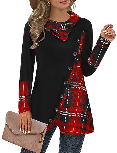 Cestyle Womens Fall Long Sleeve Cowl Neck Asymmetrical Hemline Flowy Tunic Top