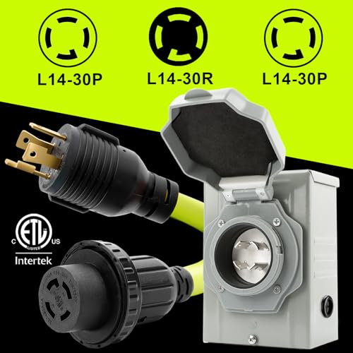 30 Amp Generator Cord 10FT and Power Inlet Box, NEMA L14-30P/L14-30R