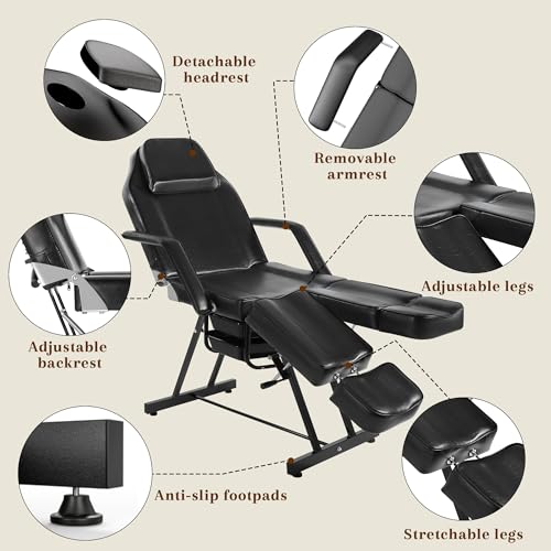 Tattoo Chair for Client, Facial Bed for Esthetician with Hydraulic Stool, Adjustable Massage Table with Split Legs Design, Professional Tilting Beauty Lash Spa Artist Salon Waxing Barber Equipment