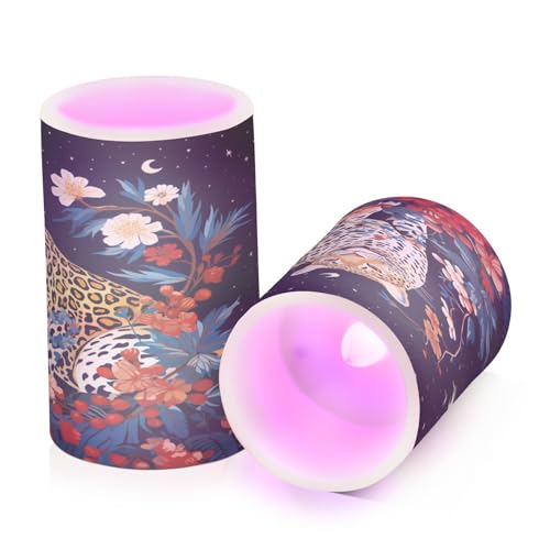 ALAZA Cheetah (3) Flickering Flameless Candles Battery Operated with Remote Timer,Tea Light Candles LED Pillar Votive Candles Set of 2 for Outdoor Indoor Decorations