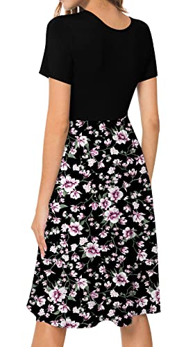 Image of DB MOON Women Summer Casual Short Sleeve Dresses Empire Waist Dress with Pockets