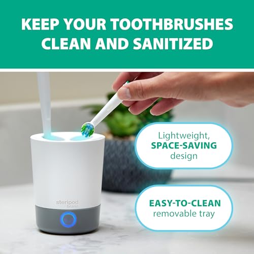 steripod brand uv home countertop toothbrush sanitizer reduces harmful microorganisms toothbrush holder and cleaning station holds four toothbrushes