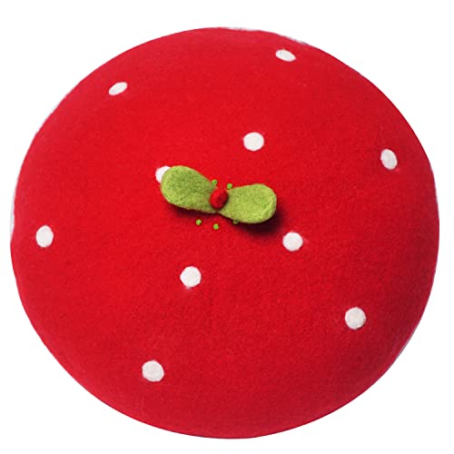Handmade Kawaii Strawberry Beret Vintage Artist Painter Hat Women Wool Cap Warming Gift (Red) #TOP7