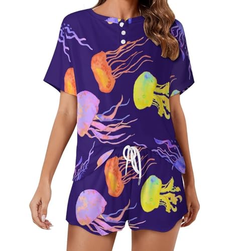 Pyjama femme manches courtes couleur pieuvre vêtements de nuit été ensemble homewear léger