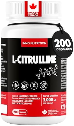 Inno Nutrition L-Citrulline 750 mg - 200 Capsules | 3,000mg Daily Serving | Nitric Oxide Booster for Muscle Pump, Endurance & Performance | 3rd Party Tested in Canada (Pack of 1)
