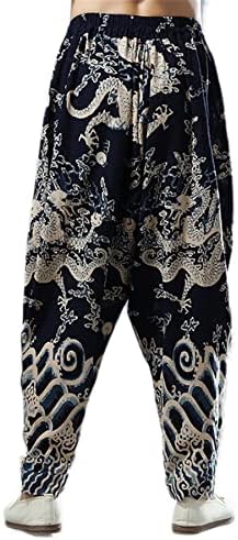 Idopy Men`s Chinese Traditional Dragon Baggy Harem Pants Trousers