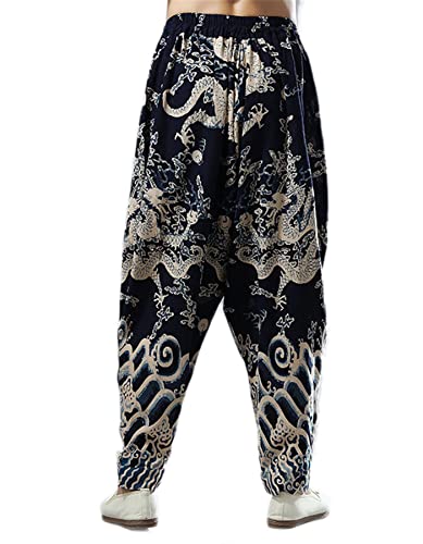 Men`s Chinese Traditional Dragon Baggy Harem Pants Trousers3