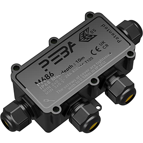 PEBA® Wasserdicht Abzweigdose Erdkabel Kabelverbinder IP68 Verteilerdose steckdose aussen verteiler Ø4mm-8mm und Ø8mm-12mm kabel für außen garten outdoor wasserdichte verbinder box 4-Wege Schwarz Cover