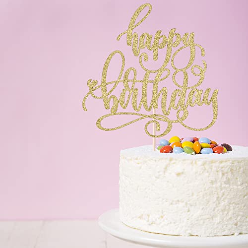 Arokippry Happy Birthday Cake Topper, Golden Glitter Happy Birthday Cake Decorationsuitable For Party Decoration For Anniversary/Birthday #TOP5